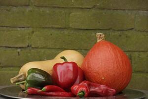 Fresh vegetables picked fresh from the garden in close up photo