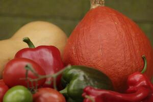 Fresh vegetables picked fresh from the garden in close up photo