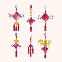 Cartoon Color Chinese Tassels Traditional Set. vector