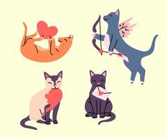 Cartoon Color Valentine Cats Set. vector
