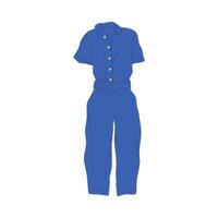 Cartoon Clothe Female Blue Jumpsuit. vector