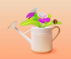 3d Spring Pansies Bouquet in Watering Can Concept Cartoon vector