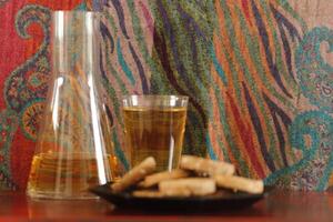 breakfast with bread and apple juice photo