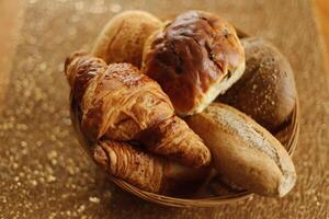 basket with breakfast sandwiches photo