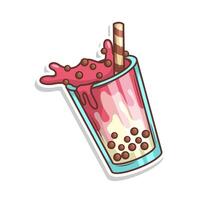 Bubble tea sticker cartoon. hand draw illustration art vector