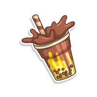 Bubble tea sticker cartoon. hand draw illustration art vector