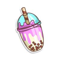 Bubble tea sticker cartoon. hand draw illustration art vector