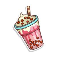 Bubble tea sticker cartoon. hand draw illustration art vector