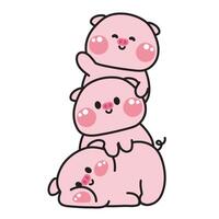 Cute pig stay on top each other greeting.Farm animal character cartoon design.Image for card,poster,sticker,baby clothing,t shirt print screen.Relax.Lay.Kawaii.Illustration. vector