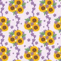 Seamless pattern of cute sunflower line hand drawn background.Bunch of flowers.Floral.Nature.Marry celebration.Spring.Kawaii.Illustration. vector