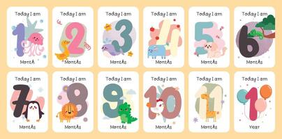 flat design cute colorful baby milestones printable collection set vector