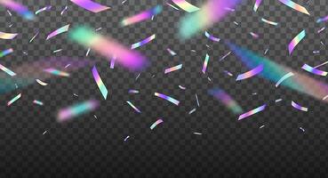 Holographic confetti, falling colorful glitters vector