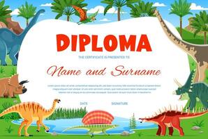 Kids diploma. Funny cartoon dinosaurs characters vector