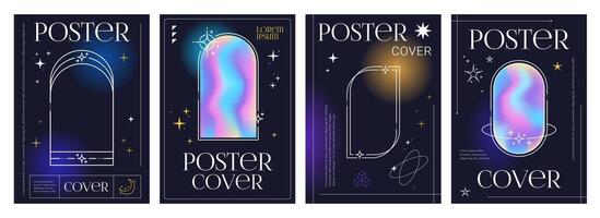 Holographic Y2K gradient posters, neon backgrounds vector
