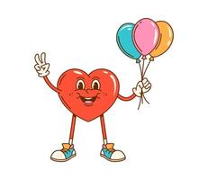 Groovy love heart character with holiday balloons vector