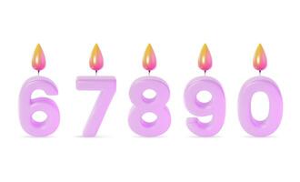 3d Birthday Cake Candle Numbers Set Cartoon Design Style. vector