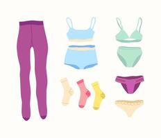 Cartoon Color Different Type Clothes Female Underwear Set. vector