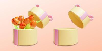 3d Tulips in Gift Box and Empty View Cartoon vector