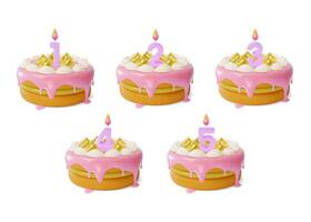 3d Birthday Cake with Candle Numbers Set Cartoon vector