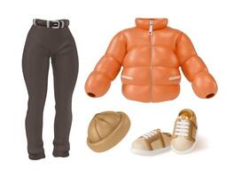 3d Autumn Clothes Set Concept Cartoon Design Style. vector