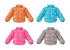 3d Different Color Down Jacket Set Cartoon Design Style vector