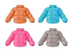 3d Different Color Down Jacket Set Cartoon Design Style vector