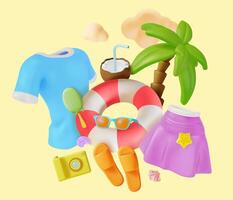 3d Best Summer Tour Resort Holiday Concept Background Cartoon Design Style. vector