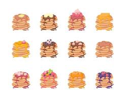 Cartoon Color Various Kinds Pancakes Set vector