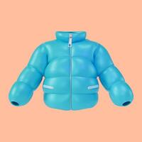 3d Blue Down Jacket Cartoon Design Style. vector