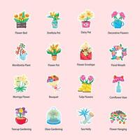 Blossoming Flowers Flat Stickers vector