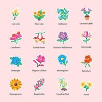 Blossoming Flowers Flat Stickers vector