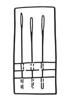 Sketch of set of needles. Tools for sewing work, needlecraft doodle. Outline illustration in retro engraving style. vector