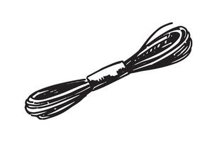 Yarn skein sketch. Tools for knitwork, handicraft. Hobby, leisure activity doodle. Outline illustration. vector