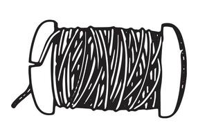 Spool of thread sketch. Tools for sewing work, tailor doodle. Outline illustration in retro engraving style. vector