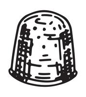 Thimble sketch. Tools for sewing work, needlecraft doodle. Outline illustration in retro engraving style. vector