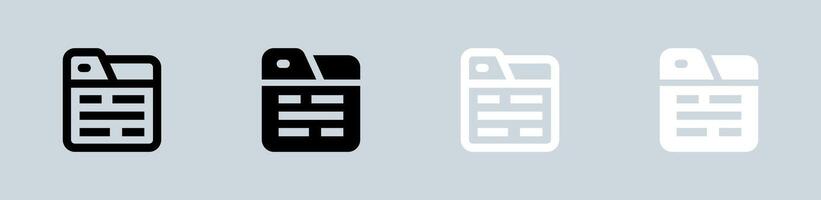 Articles icon set in black and white. Blog signs illustration. vector