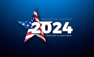 USA 2024 Presidential Election Banner Illustration with American Flag in Star Symbol and Text Label on Blue Background. Vote Day, November 5. United States Election Voting Design with vector