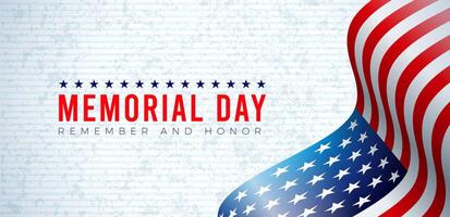 Memorial Day of the USA Banner Illustration with American Flag and Typography Lettering with Stars on Light Background. National Patriotic Celebration Design for Flyer, Greeting Card or Holiday vector