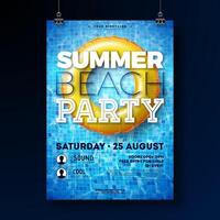 Summer Beach Party Poster Design Template with Float on Water in the Tiled Pool Background. Summer Holiday Illustration with Swimbelt for Banner, Flyer, Invitation or Celebration Poster. vector