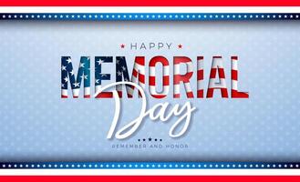 Memorial Day of the USA Illustration with American Flag in Text Label on Light Background. National Veteran Patriotic Celebration Design with Typography Lettering for Banner, Flyer, Greeting vector