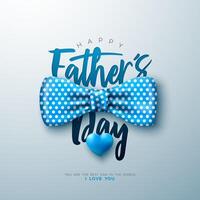 Happy Father's Day Greeting Card Design with Dotted Bow Tie and Blue Heart on Light Background. Fathers Day Celebration Illustration for Best Dad. Template for Banner, Flyer or Poster. vector