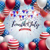 4th of July Independence Day of the USA Illustration with American Flag and Party Balloon on Light Background. Fourth of July National Celebration Design for Banner, Greeting Card, Invitation vector