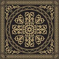 golden and black square Yakut ornament. An endless rectangular border, a frame of the northern peoples of the Far East vector