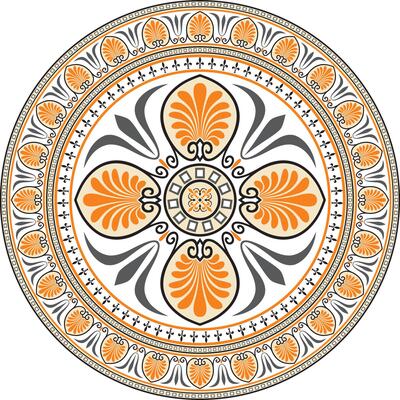 colored European. round ornament. Classical circle of the Eastern Roman Empire, Greece. Pattern motifs of Constantinople