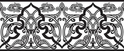 seamless monochrome oriental ornament. Endless black Arabic patterned border, frame. Persian painting. Suitable for sandblasting, laser and plotter cutting. vector