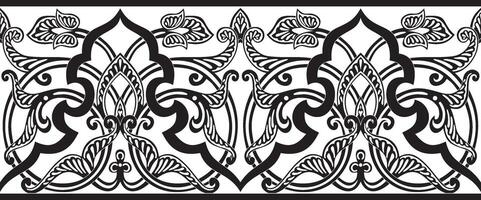 seamless monochrome oriental ornament. Endless black Arabic patterned border, frame. Persian painting. Suitable for sandblasting, laser and plotter cutting. vector