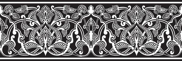 monochrome seamless oriental national ornament. Endless ethnic floral border, arab peoples frame. Persian painting. vector