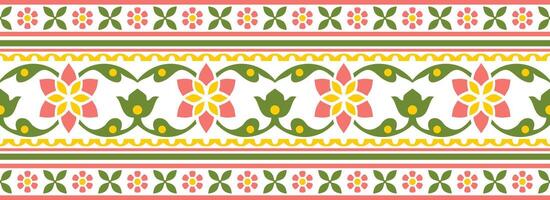 seamless colorful Indian national ornament. Ethnic endless plant border. Flowers frame. Poppies and leaves vector