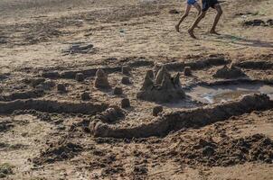 A sand castle was built on the beach photo