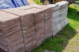 Paving slabs folded, construction concept photo